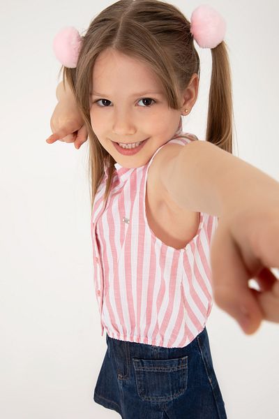 U.S. Polo Assn. Girl's Pink Striped Sleeveless Shirt 50306618-Vr041