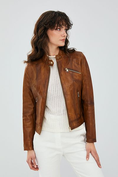 Derimod Kylie Camel Short Leather Women's Jacket - 20sge5352nc