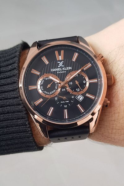 Daniel Klein New Model Functions Active Black Leather Strap Men's Wrist Watch
