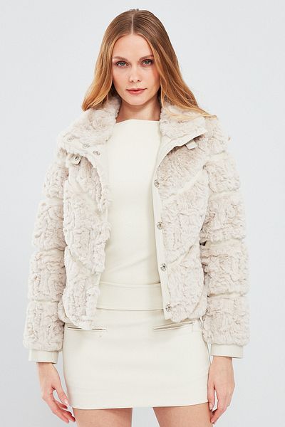 Derimod Melrose Women's White Teddy Leather Coat 22Wgd5019Ff