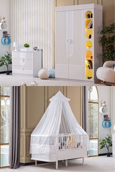 Setay Vira Çocuk Odası Takımı, Vira 2 Kapaklı Dolap, Yıldız Büyüyen Beşik, Şifonyer, Kitaplık