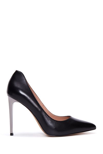 Derimod Women's Black Genuine Leather High Metal Heeled Shoes Stiletto 23Wfd100018
