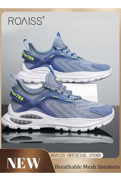ROAISS New Men Flyknit Mesh Running Shoes Stylish Comfortable Breathable Upper Outdoor Sneakers Low Top Ath
