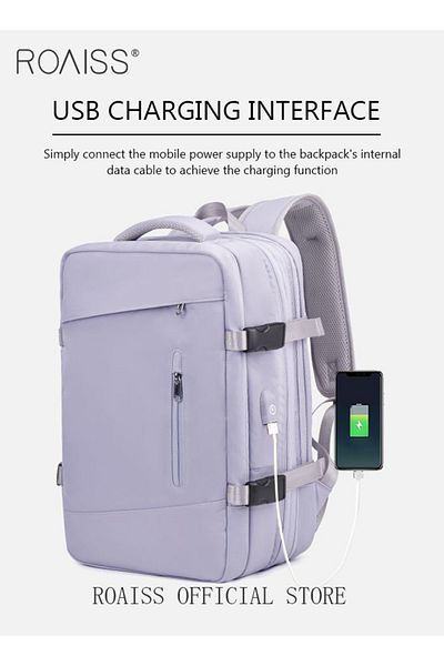 ROAISS Carry-On Luggage Backpack Unisex Backpack with External Charging Interface, Wet and Dry Separation,