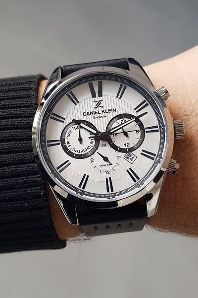 Daniel Klein New Model Functions Active Black Leather Strap Men's Wrist Watch