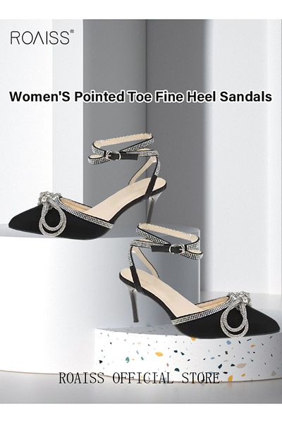 ROAISS New Rhinestone Stiletto Pumps Women's Crystal Diamond High Heels