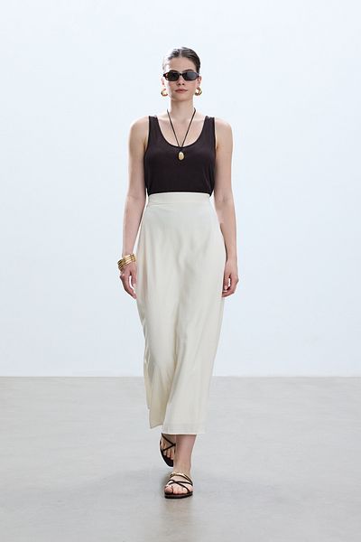 BE BLUE Ecru Crinkle Skirt