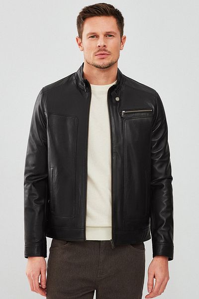 Derimod Men's Black Leather Jacket Felibe - 22wge64321m