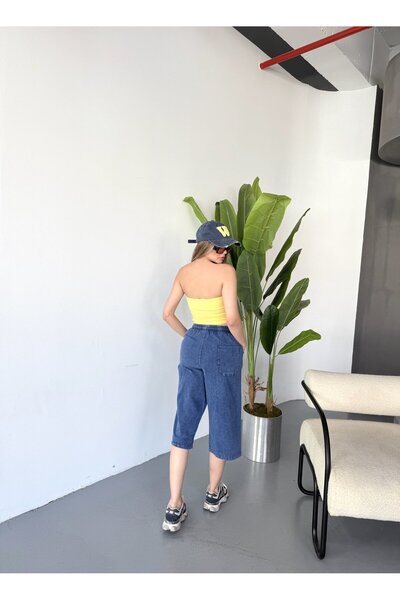 Dechers Kadın Yüksek Bel Keten Görünümlü %100 Pamuk Kapri W204