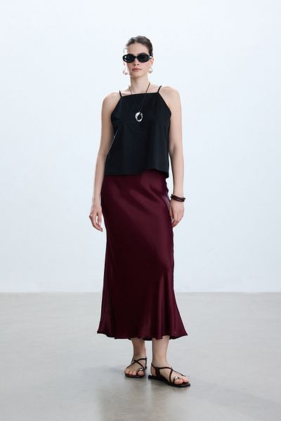 BE BLUE Fusta din satin burgundy