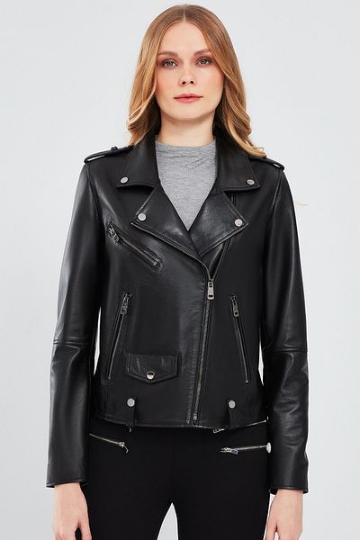 Derimod Egoist Black Biker Leather Women's Jacket - 19wgm5794u4