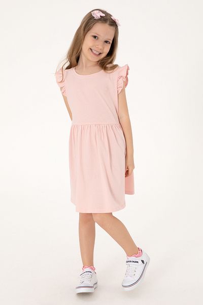 U.S. Polo Assn. Girls' Powder Ruffle Sleeve Crew Neck Cotton Knitted Dress 50306281-Vr042