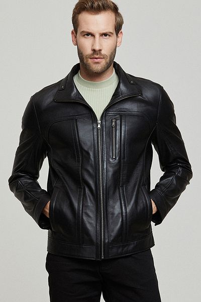 Derimod Bruno Men's Black Leather Jacket - 21wge64011m