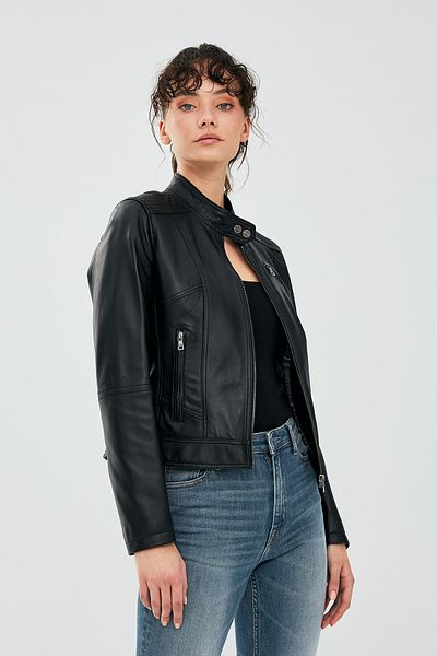 Derimod Kylie Women's Black Leather Short Jacket - 19wge53521m