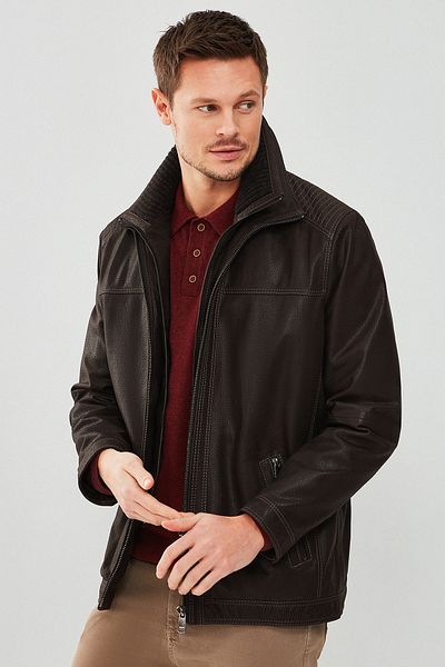 Derimod Roberto Men's Brown Double Collar Leather Jacket 18Wgd6313D2