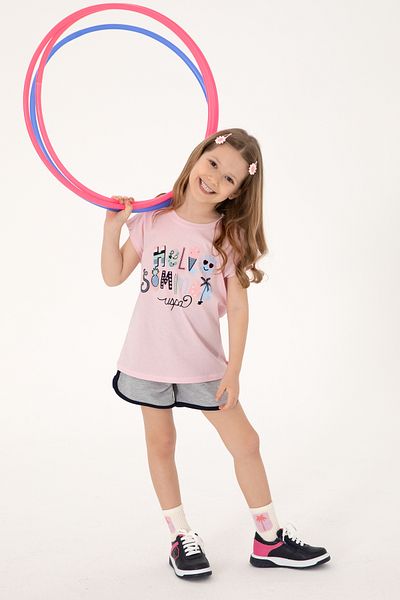 U.S. Polo Assn. Girl's Light Pink Crew Neck Printed Cotton T-Shirt 50306190-Vr078