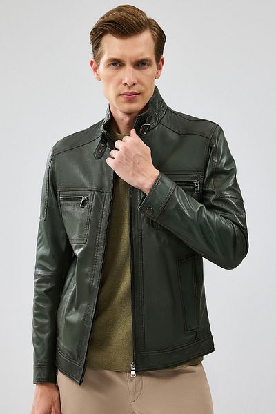 Derimod Wade Men's Slim-fit Khaki Leather Coat - 22wgd6462ve