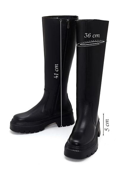 Derimod Black Leather Zippered Thick Sole Women's Boots - 23wfd511018