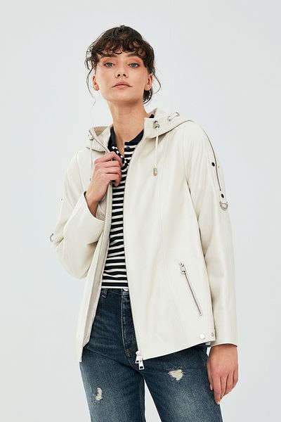 Derimod Judith Women's Oversize Hooded Leather Jacket - Cream 22wgd5045u4