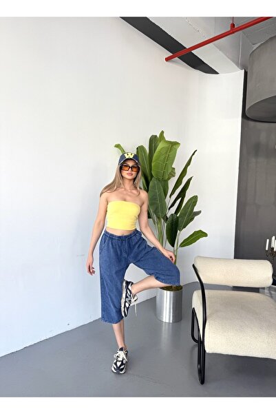 Dechers Kadın Yüksek Bel Keten Görünümlü %100 Pamuk Kapri W204