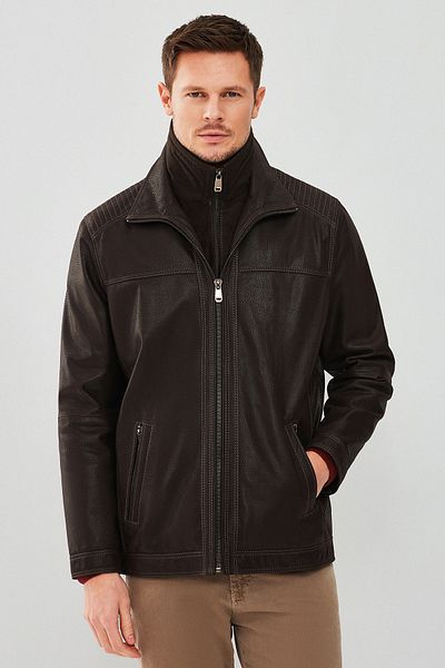 Derimod Roberto Men's Brown Double Collar Leather Jacket 18Wgd6313D2