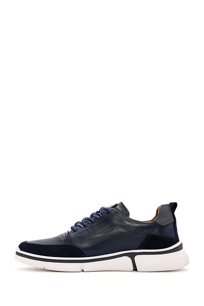 Derimod Navy Blue Men's Leather Sneakers - Lace-up and Thick Sole 24sfd623518