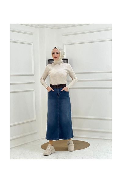 VELLICHOR Fusta din denim cu detaliu din dantela - Albastru inchis Albastru inchis-430