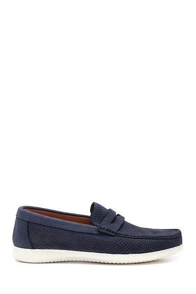 Derimod Men's Navy Blue Nubuck Genuine Leather Penny Loafer Shoes Casual Daily Shoes 24Sfd6580V3