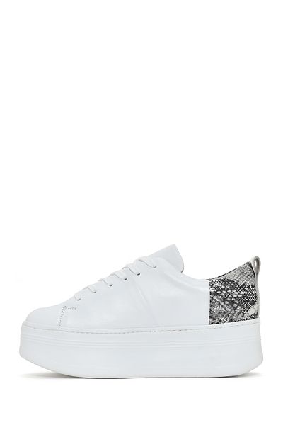 Derimod White Leather Sneaker - Thick Sole and Laces 24sfd371118