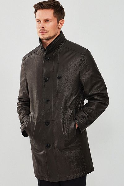 Derimod Ederson Men's Black Long Leather Trench Coat 23Wgd61139M