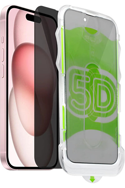 Fibaks Black Full Coverage Ghost Glass Screen Protector with Privacy Filter and App Attachment for iPhone 16/14 Pro/15