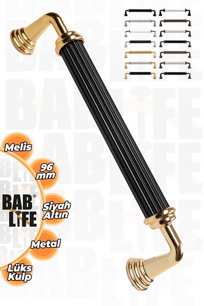bablife Melis 96mm Negru-auriu Metal Sertar de lux Mânere de mobilier pentru dulap cu toate opțiunile de culoare