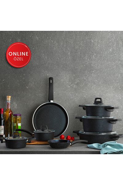 Schafer Dark Storm Cookware Set 12 Pieces-Black