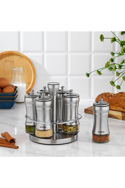 Schafer Retro Rotary Stand Spice Set 7 Pieces-Inox
