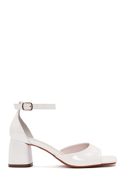 Derimod Women's White Ankle Strap Heeled Patent Leather Shoes 24Sfe401216