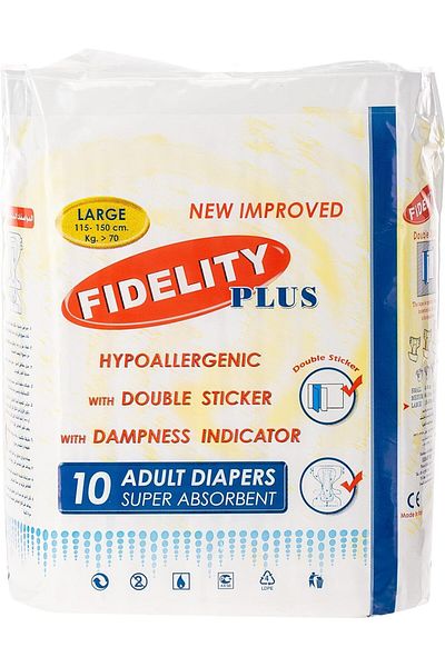fidelity Adult Diapers Large New Improved 10 Units