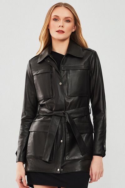 Derimod Anastasia Black Leather Women's Coat - 23wgd5943u4