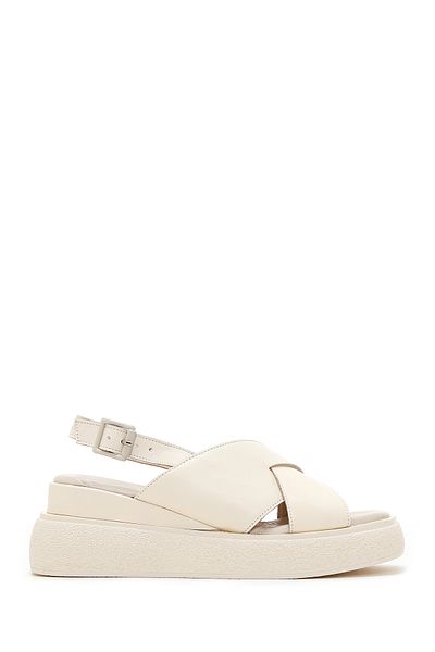 Derimod Beige Leather Sandals - Women's, Ankle Strap, Thick Sole, 24sfd200218