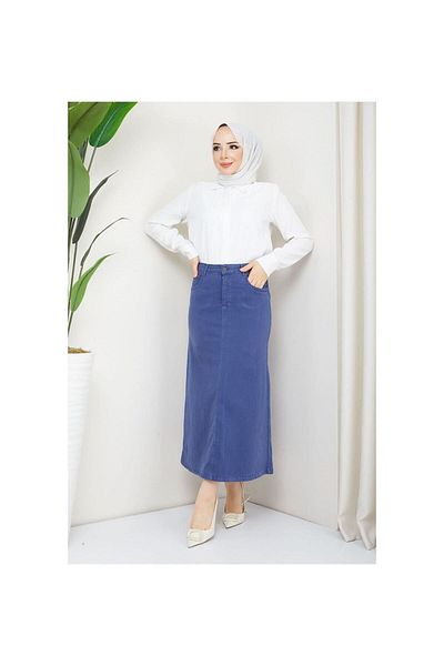 VELLICHOR Μεσαίο μήκος Lycra Gabardine Φούστα Antique Navy Blue-672