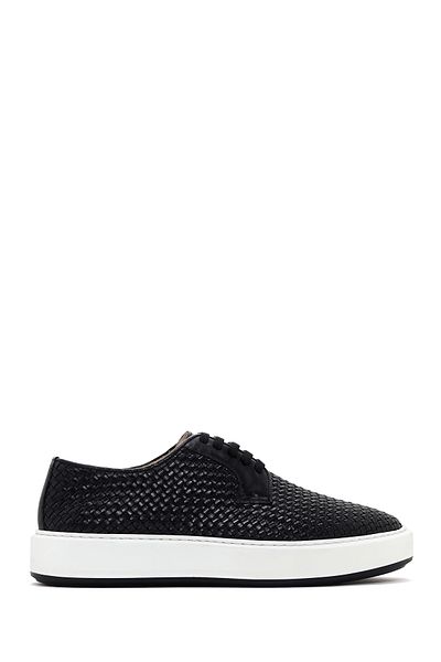 Derimod Black Knitted Leather Men's Casual Shoes - Lace-up 24sfd615629