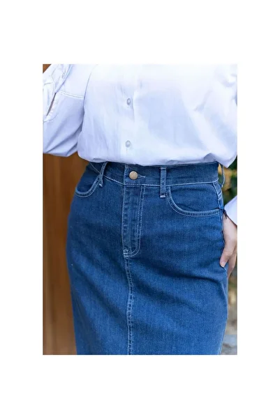 VELLICHOR Natural Fabric Contrast Stitched Denim Skirt Indigo-164