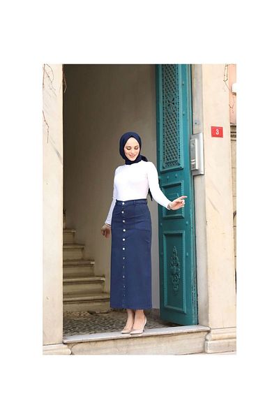 VELLICHOR Φούστα Gabardine με κουμπιά μέχρι το πάτωμα Navy Blue-152