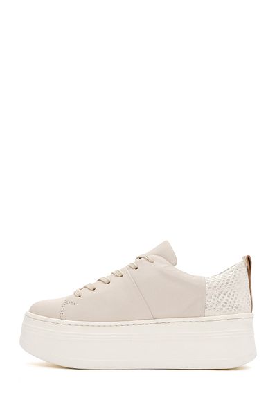 Derimod Beige Leather Sneaker - Thick Sole and Laces, Model 24sfd371118