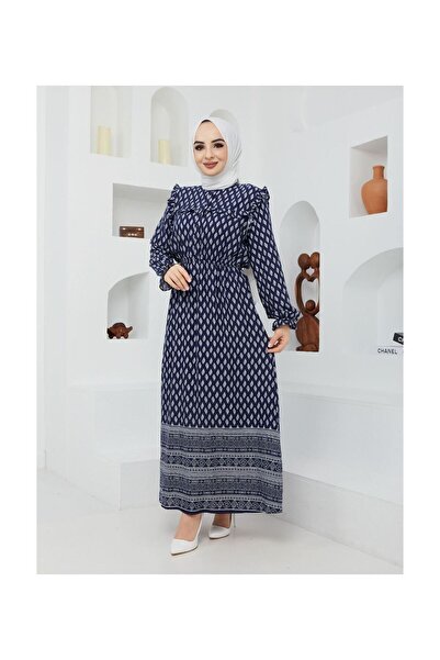 VELLICHOR مع القماش الطبيعي - فستان أخضر منقوش باللون الأزرق