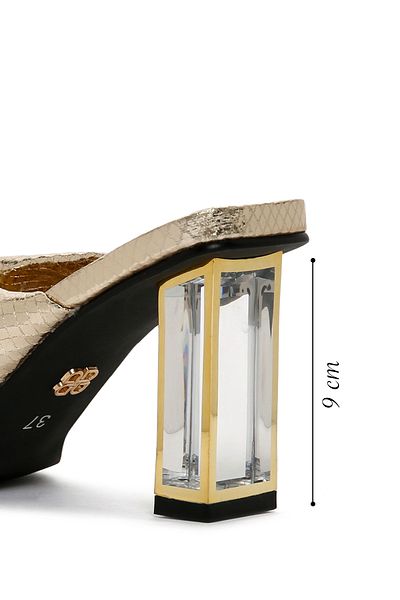 Derimod Papuci metalici pentru femei cu toc gros auriu - 24sfd 442532