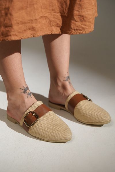 lovitto Belt Detailed Straw Women's Slippers