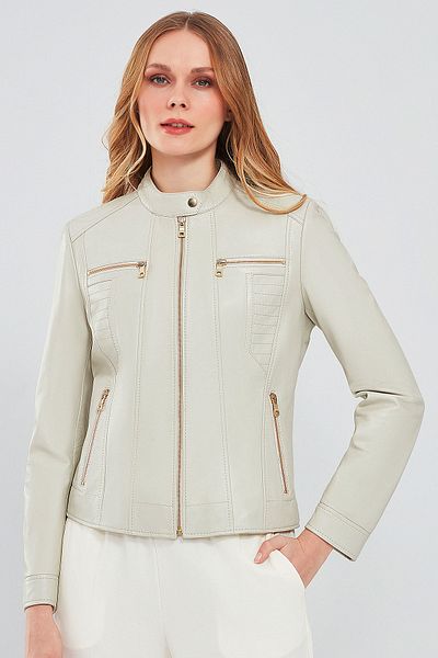 Derimod Beige Short Leather Women's Jacket - Marlyn 23wge51331m