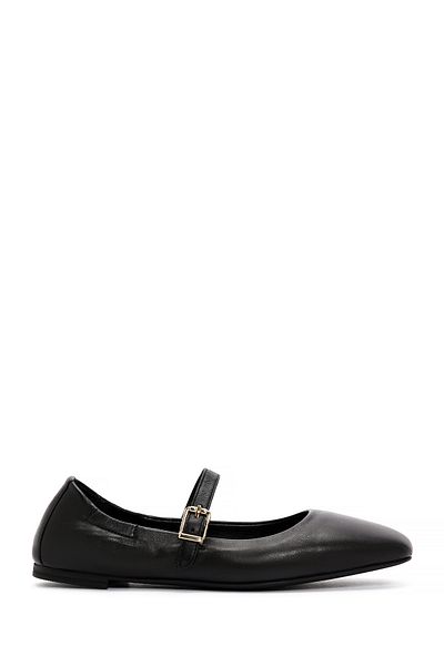 Derimod Women's Black Banded Genuine Leather Summer Ballerina Shoes 24Sfd271318