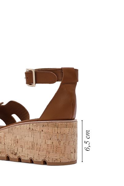 Derimod Women's Tan Ankle Buckle Thick Soled Genuine Leather Sandals 24Sfd181518