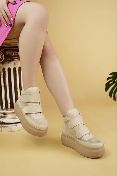 Nesil Shoes Γυναικεία αθλητικά μποτάκια Minal 96181 Beige Velcro